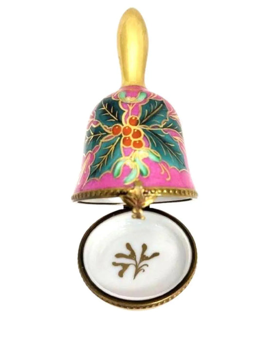 Christmas Holly Bell Box for Holiday Collectors Porcelain Limoges xmas French Trinket Box