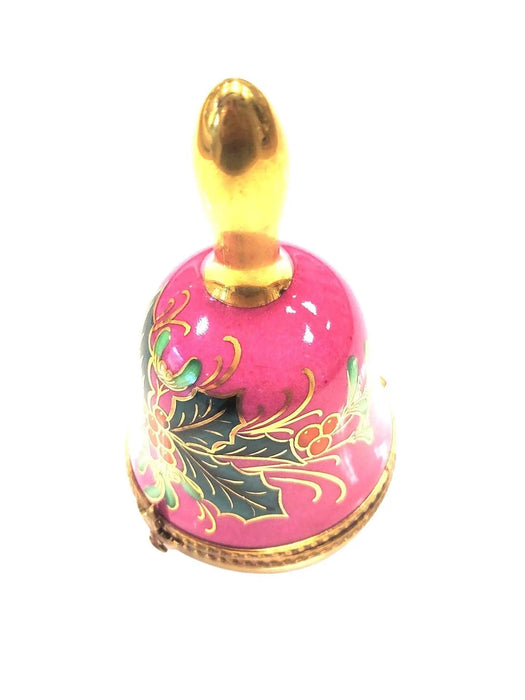 Christmas Holly Bell Box for Holiday Collectors Porcelain Limoges xmas French Trinket Box