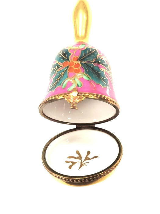 Christmas Holly Bell Box for Holiday Collectors Porcelain Limoges xmas French Trinket Box