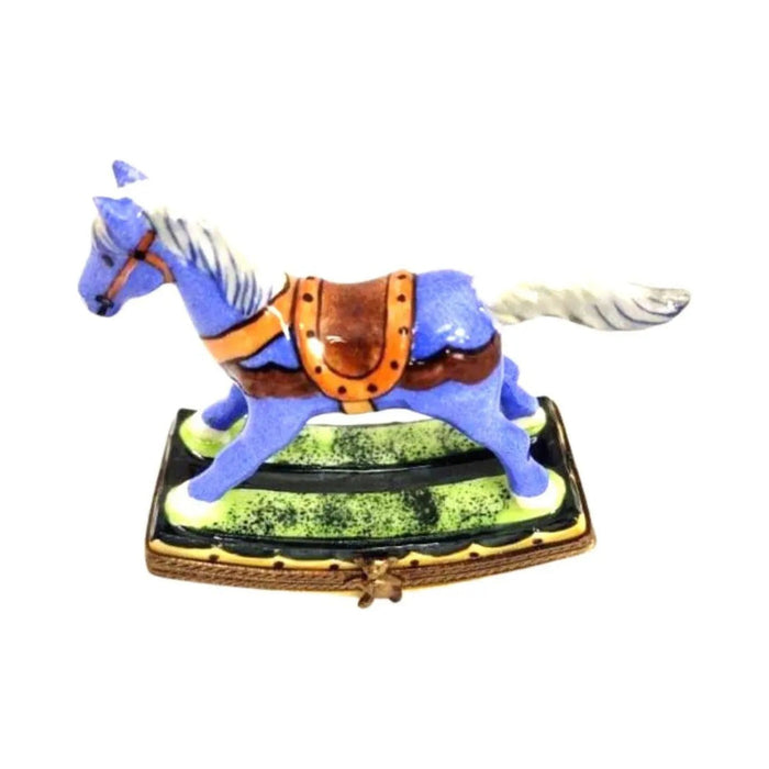 Collectible Christmas Rocking Horse Sheriff Limoges box with artisan brushwork