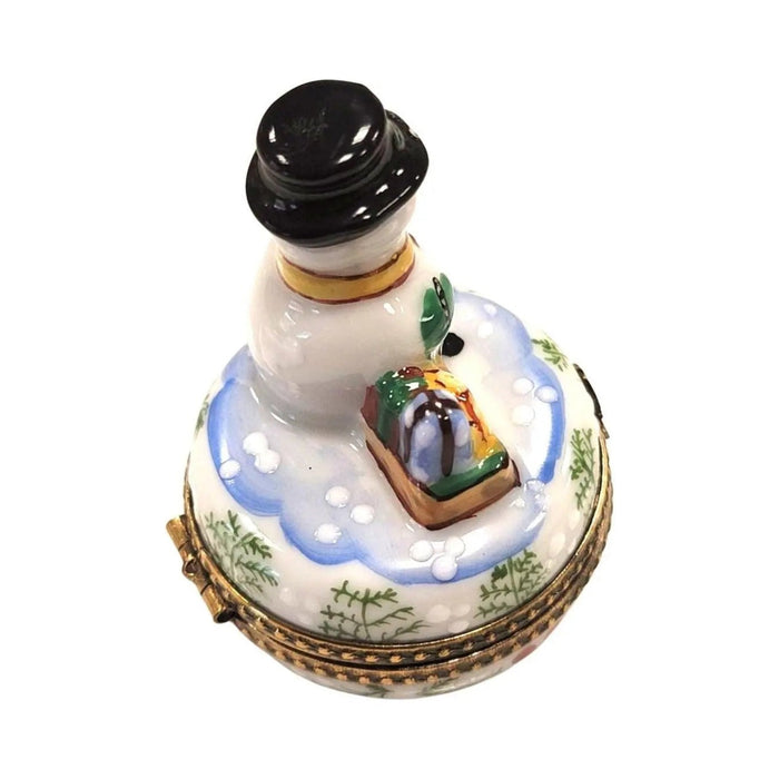 Artisan-painted Christmas Snowman Waving Limoges box from France, a cherished collectible