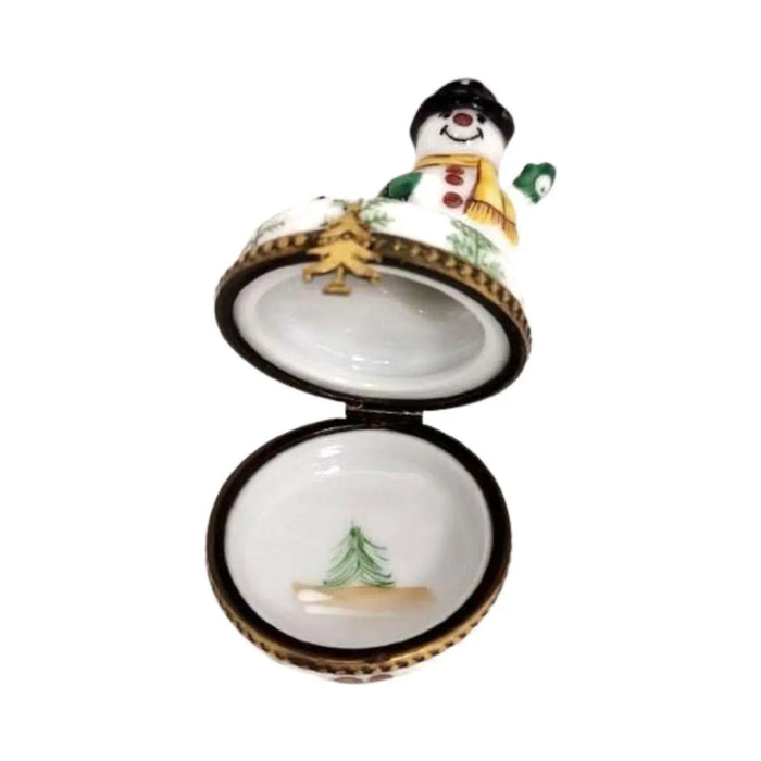 Treasured French collectible: Christmas Snowman Waving Limoges box, painted by hand