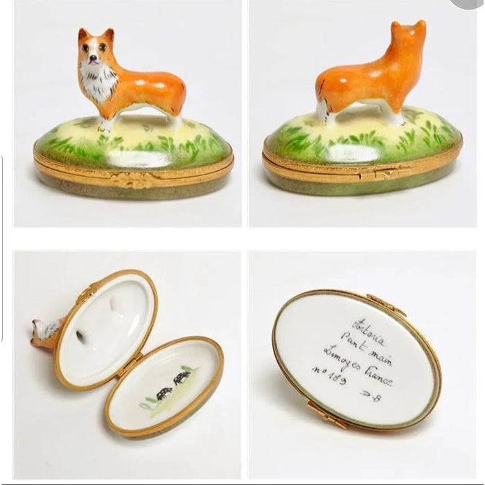 Corgi Dog Limoges Box for Dog Lovers Porcelain Limoges Dog French Trinket Box