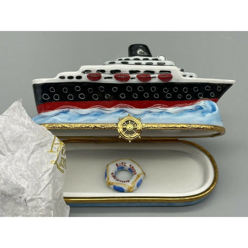 Cruise Ship Limoges Box for Collectors Porcelain Limoges boat Vehicle Ocean beach French Trinket Box