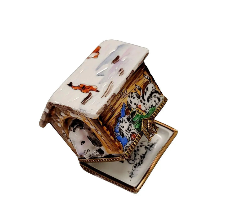 Dalmatian Charm for Dog Lovers Porcelain Limoges dog winter French Trinket Box