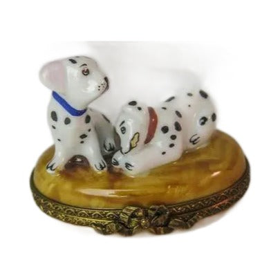 Fine art lovers will admire this Dalmation Puppy Dogs Limoges box