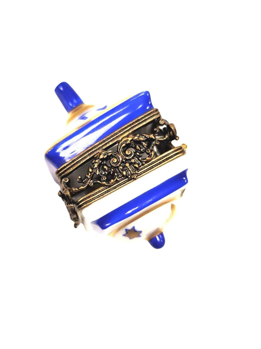 Dazzling Brass Dreidel Box for Collectors Porcelain Limoges jewish French Trinket Box