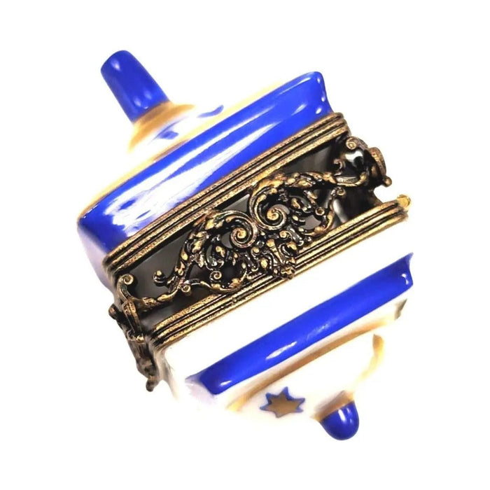 Treasured French collectible: Brass White Dreidel Limoges box, painted by hand