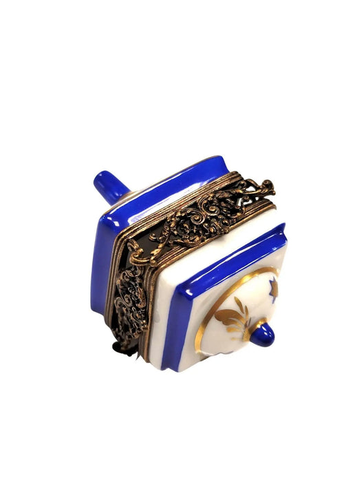 Dazzling Brass Dreidel Box for Collectors Porcelain Limoges jewish French Trinket Box