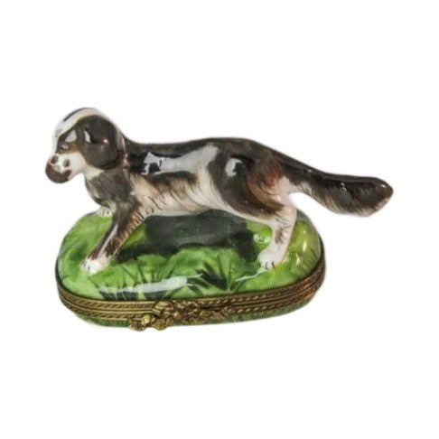 Dog Standing on Grass Limoges box painted by hand in Limoges, France, a gift to treasure