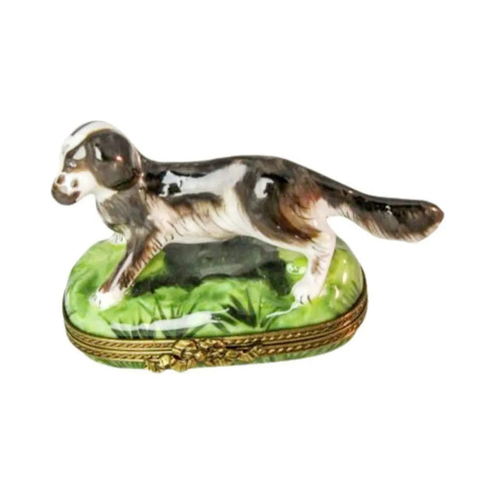 Genuine Dog Standing on Grass Limoges box painted by hand in France, from Limoges Boutique
