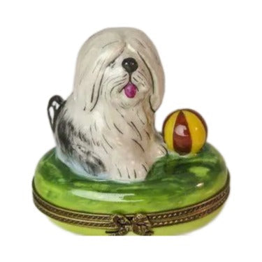 Collectible Dog with Ball Limoges box with artisan brushwork
