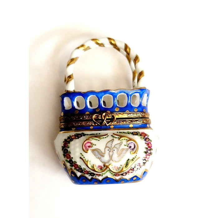 Doves in Basket Charm Porcelain Limoges baskets French Trinket Box