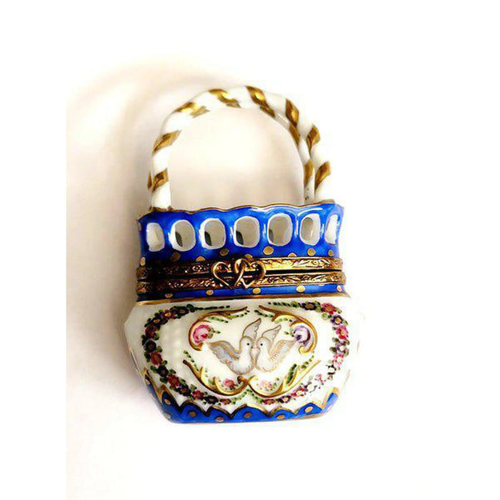 Doves in Basket Charm Porcelain Limoges baskets French Trinket Box