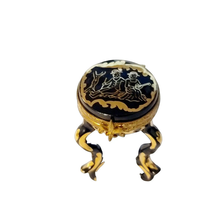 Elegant Black Limoges Stool for Home Decor Porcelain Limoges furniture French Trinket Box