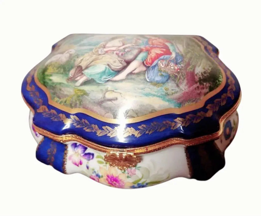Blue Limoges Jewelry Box for Collectors Porcelain Limoges Jewelry Love Valentine French Trinket Box