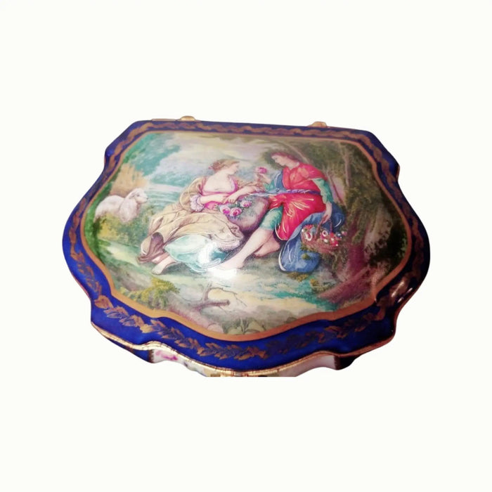 Blue Limoges Jewelry Box for Collectors Porcelain Limoges Jewelry Love Valentine French Trinket Box