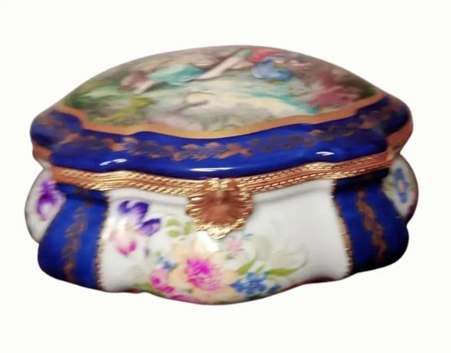 Blue Limoges Jewelry Box for Collectors Porcelain Limoges Jewelry Love Valentine French Trinket Box