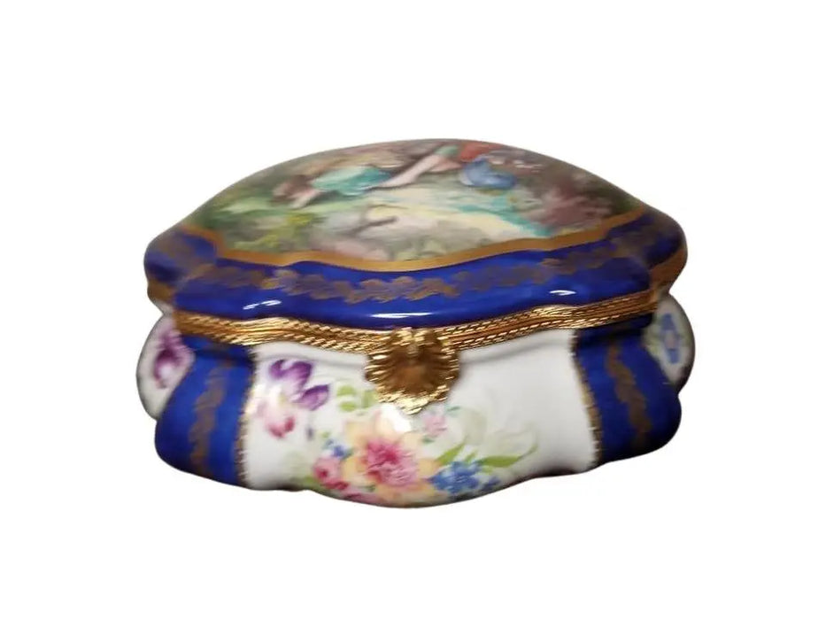 Blue Limoges Jewelry Box for Collectors Porcelain Limoges Jewelry Love Valentine French Trinket Box
