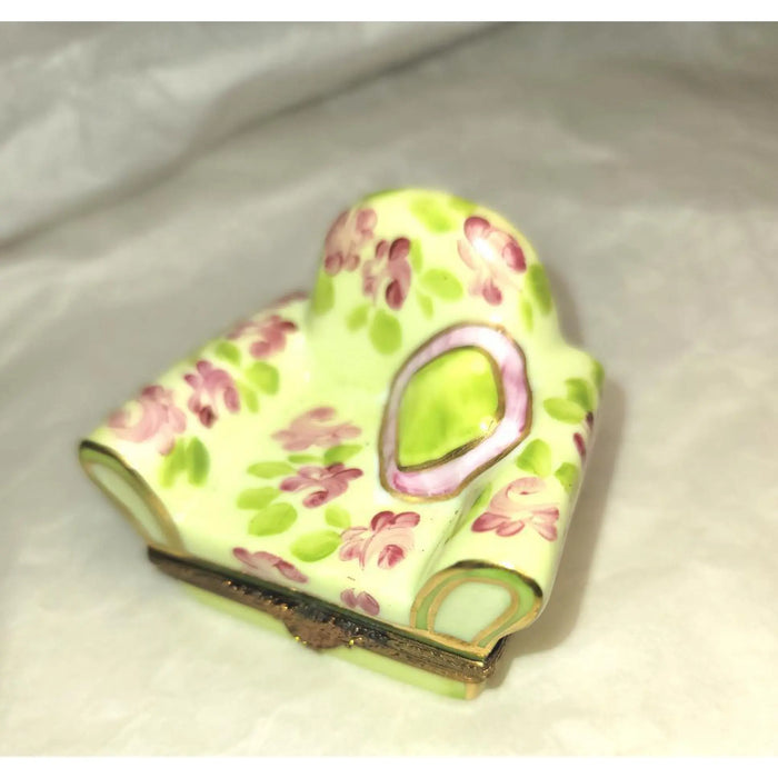 Flowered Chair Delight for Collectors Porcelain Limoges furniture hat French Trinket Box