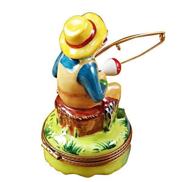 Frog Fishing Limoges Box – Handcrafted French Porcelain Art