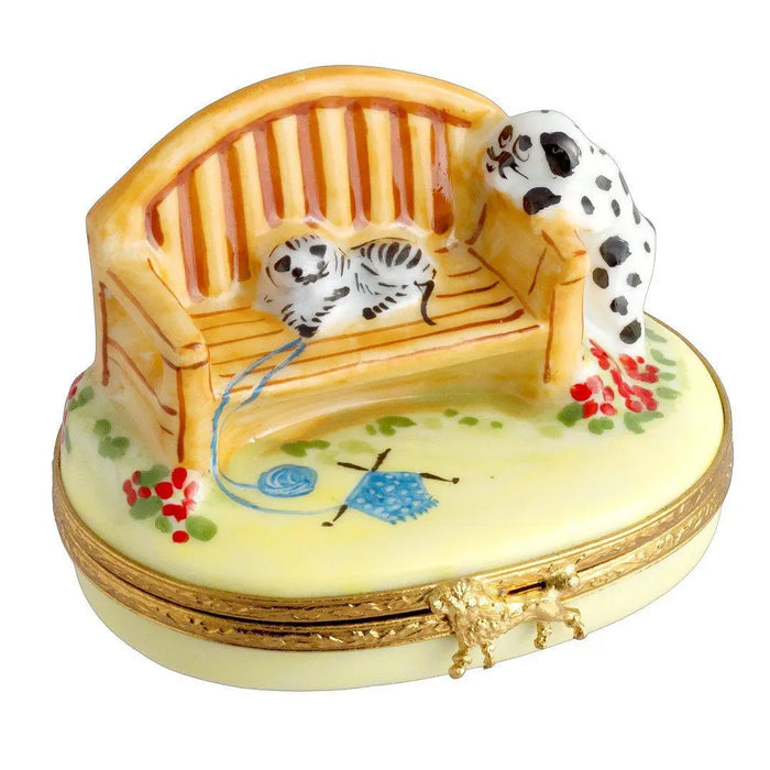 Garden Bench Limoges Box for Pet Lovers Porcelain Limoges Garden Dog French Trinket Box