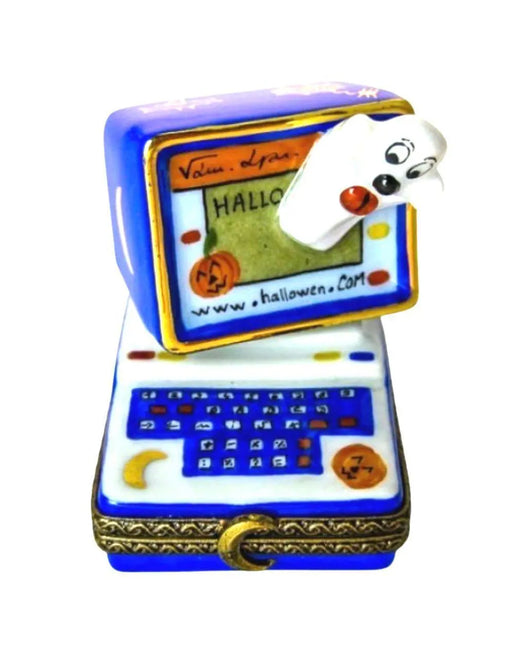 Ghost in Computer Limoges Box for Halloween Enthusiasts Porcelain Limoges Halloween French Trinket Box