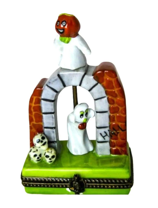 Ghost in Doorframe Limoges Box for Halloween Collectors Porcelain Limoges Halloween French Trinket Box