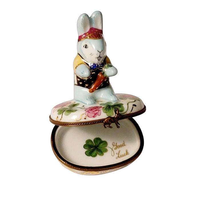 Good Luck Blue Rabbit Figurine for Home Decor Porcelain Limoges special French Trinket Box