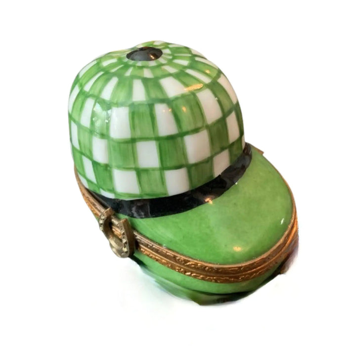 Green Limoges Derby Hat for Home Decor Porcelain Limoges hat sports French Trinket Box
