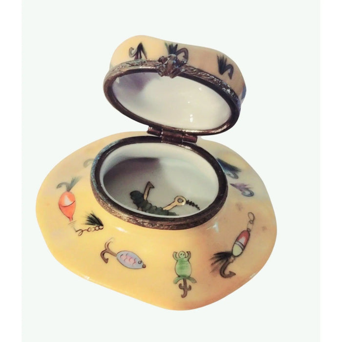 Hand-Painted Fishing Hat Box for Collectors Porcelain Limoges sports hat French Trinket Box