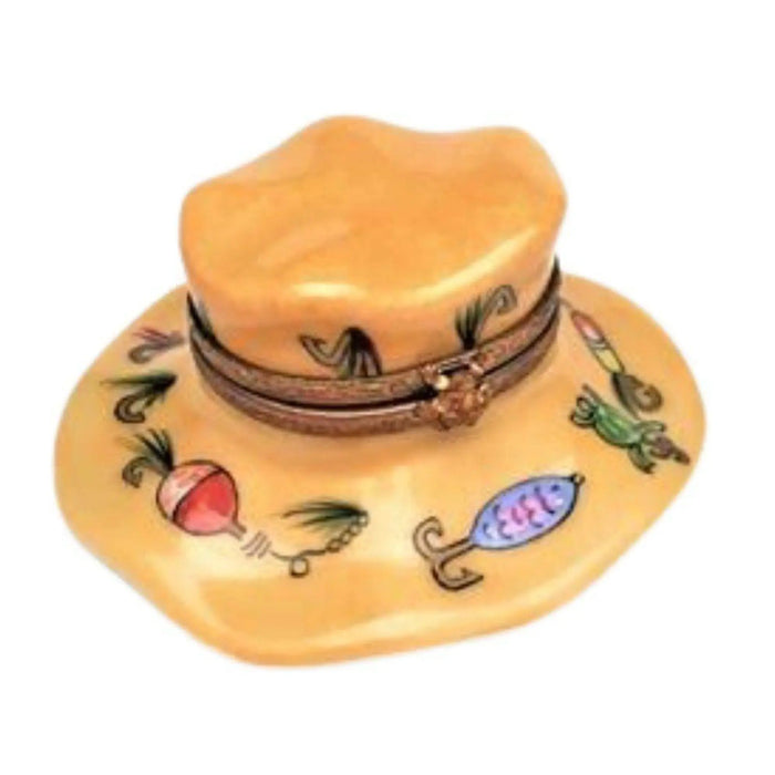 ceramic fishing box Hand-Painted Fishing Hat Box: Unique Limoges Porcelain