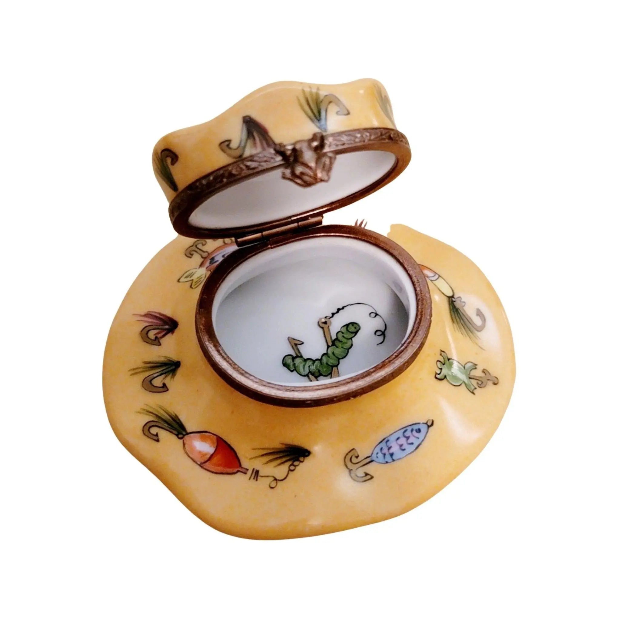 limoges ボックス 小物入れ 豹柄 帽子に羽根飾り ヴィンテージ 磁器 Hand-Painted Fishing Hat Box: Unique Limoges Porcelain