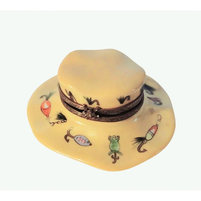 Hand-Painted Fishing Hat Box for Collectors Porcelain Limoges sports hat French Trinket Box