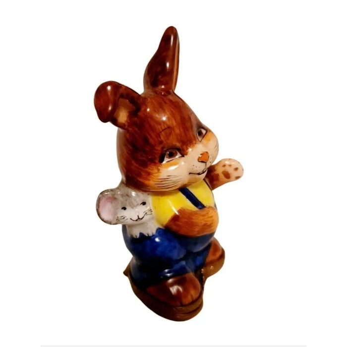 Happy Rabbit Figurine for Friendship Porcelain Limoges rabbit French Trinket Box