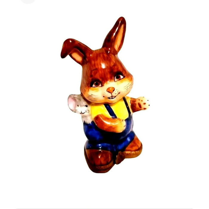 Happy Rabbit Figurine for Friendship Porcelain Limoges rabbit French Trinket Box