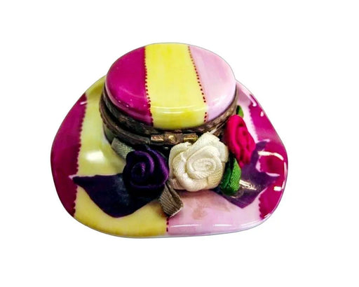 Pink Yellow Roses Hat for Collectors Porcelain Limoges hat fashion women French Trinket Box