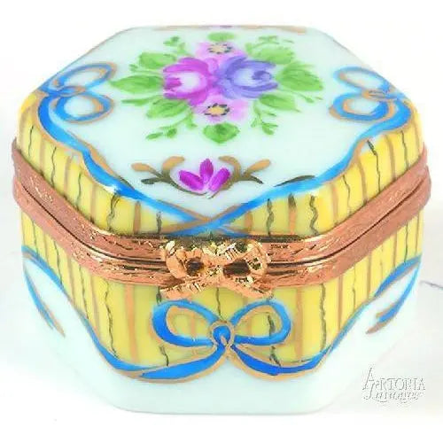 Hexagon Yellow Elegance for Collectors Porcelain Limoges shaped French Trinket Box