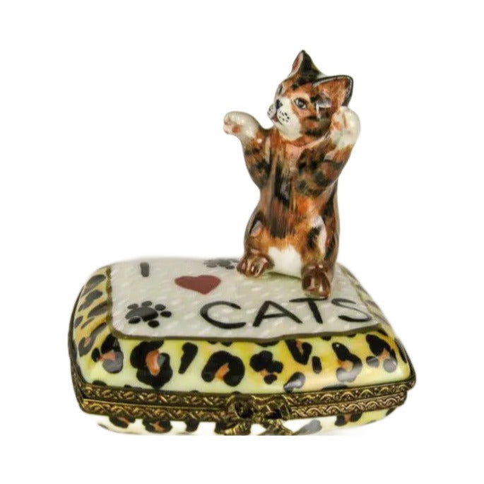Treasured French collectible: I Love Cats Limoges box, painted by hand