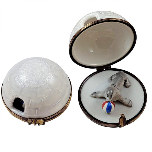 Igloo with Seal Limoges Box for Collectors Porcelain Limoges wild animals winter French Trinket Box