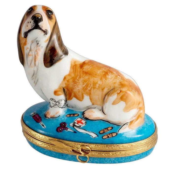 Injured Basset Hound Box for Dog Lovers Porcelain Limoges dog professional French Trinket Box