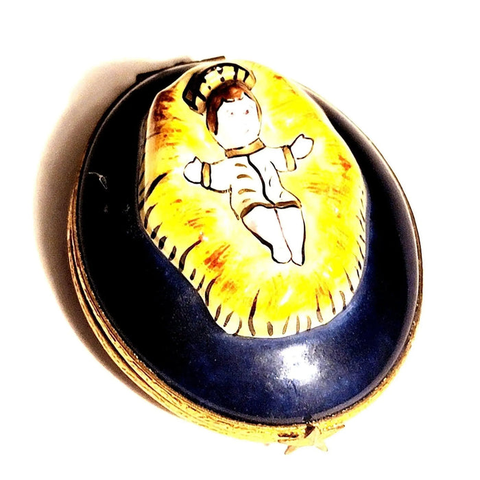 Jesus in Straw Limoges Box for Faithful Collectors Porcelain Limoges nativity French Trinket Box