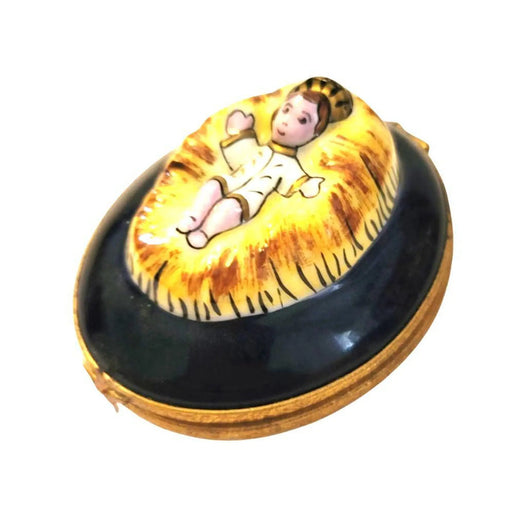 Jesus in Straw Limoges Box for Faithful Collectors Porcelain Limoges nativity French Trinket Box