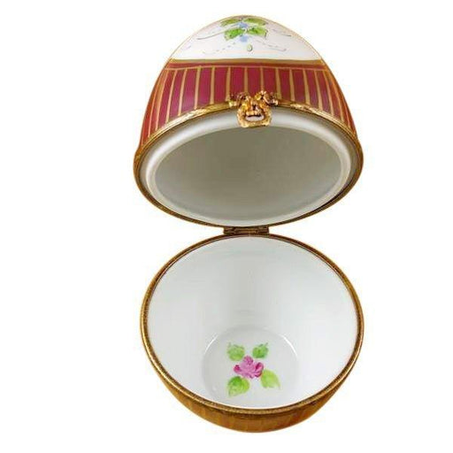 Burgundy Egg with Flowers for Elegant Gifts Porcelain Limoges egg French Trinket Box