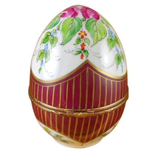 Burgundy Egg with Flowers for Elegant Gifts Porcelain Limoges egg French Trinket Box