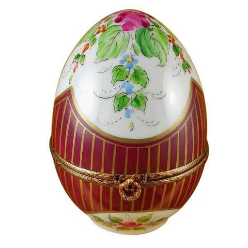 Burgundy Egg with Flowers for Elegant Gifts Porcelain Limoges egg French Trinket Box