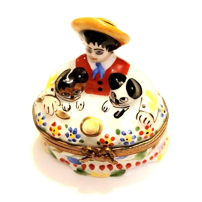 Child and Puppies Limoges Box Porcelain Limoges Kids Carnival France French Trinket Box