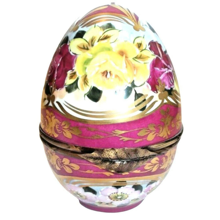 Red Floral Limoges Egg for Elegant Decor Porcelain Limoges egg French Trinket Box