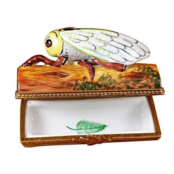 Locust on Log Limoges Box for Elegant Collectors Porcelain Limoges bug French Trinket Box