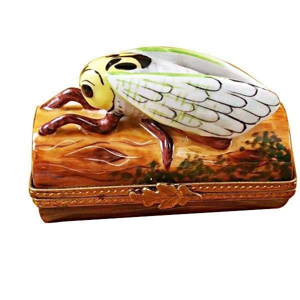 Locust on Log Limoges Box – Authentic French Porcelain Art